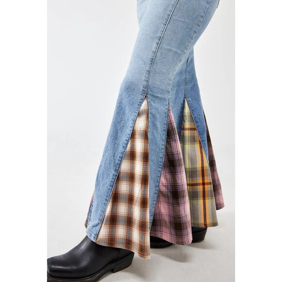 BDG Sasha Raw-Edge Fishtail Maxi Skirt Patchwork Grunge Plaid Flare Panel Small - Picture 3 of 11